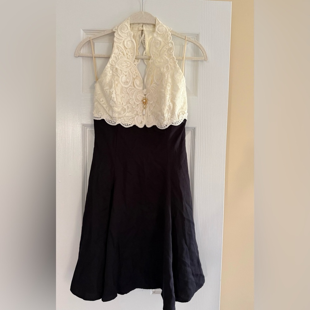 Scott McClintock Black and Cream Backless Dress